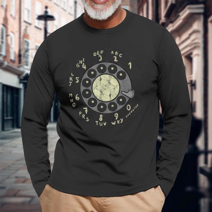 ロータリーダイヤルヴィンテージ古い電話番号 長袖Tシャツ 高齢者への贈り物
