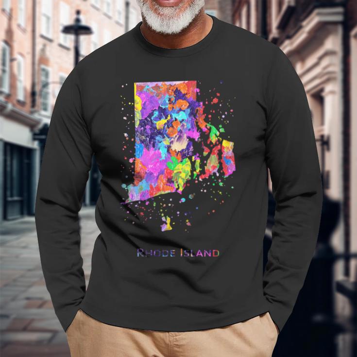 ロードアイランド州の地図 長袖tシャツ 長袖Tシャツ 高齢者への贈り物