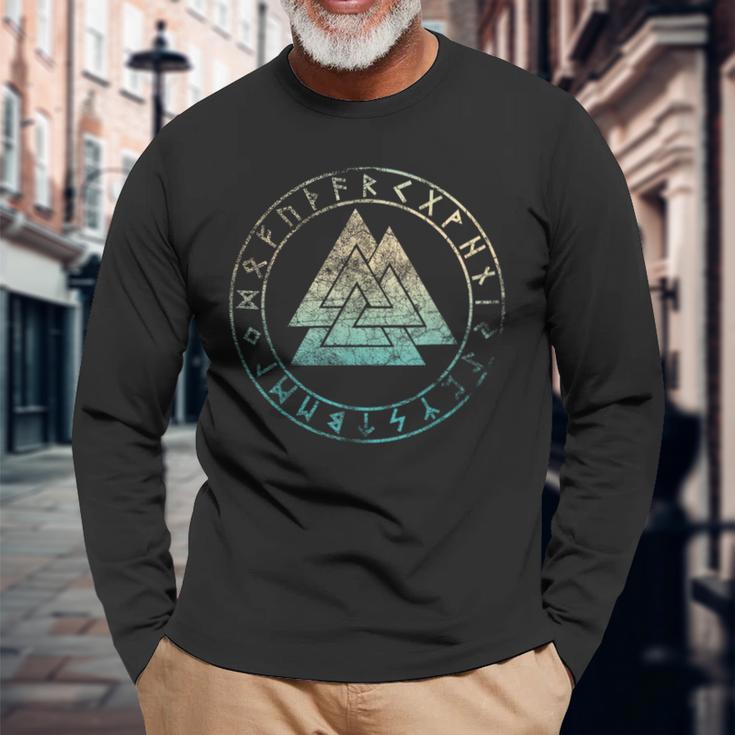 ヴァルクナット オーディンシンボル ケルトノット 北欧バイキング ルーン文字 長袖Tシャツ 高齢者への贈り物