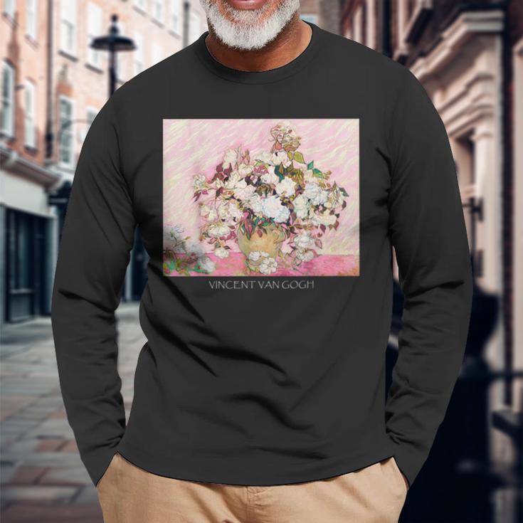 ヴィンセント・ファン・ゴッホ作 パステルヴィンテージローズ 美しい絵画 長袖Tシャツ 高齢者への贈り物