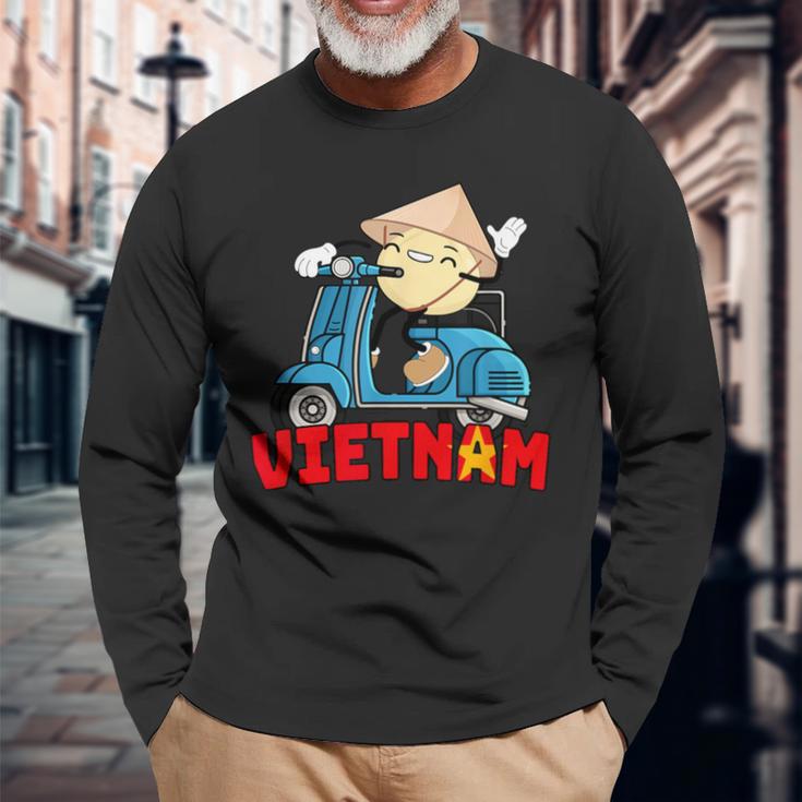 ヴィンテージ かわいい ベトナム バン バオ スクーター バイク 面白い食べ物 長袖Tシャツ 高齢者への贈り物