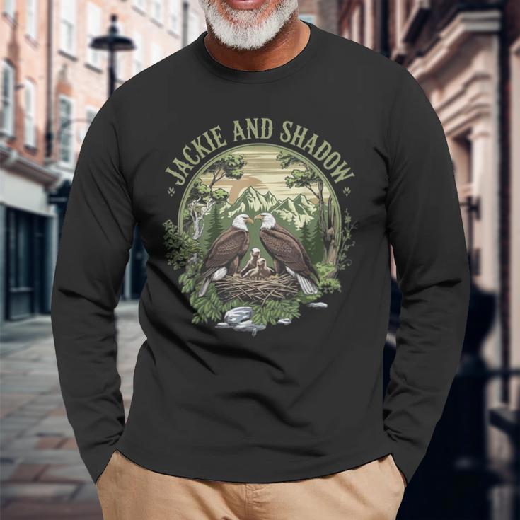 ヴィンテージ ジャッキーとシャドウ 白頭ワシファミリー 自然愛好家 長袖Tシャツ 高齢者への贈り物
