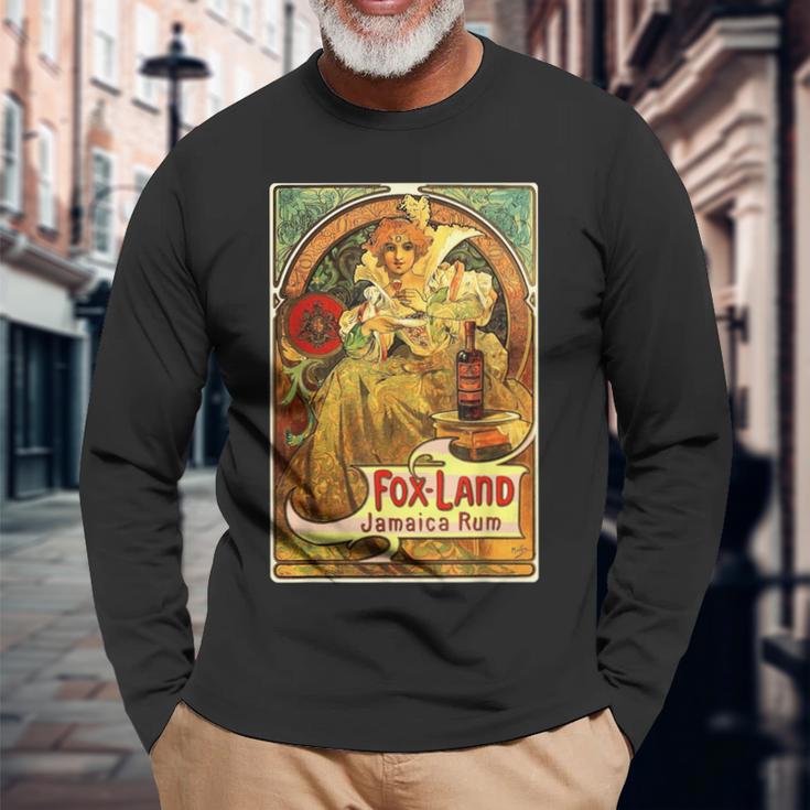 ヴィンテージ ジャマイカ ラム 広告ポスター ガール アルフォンス・ミュシャ 長袖Tシャツ 高齢者への贈り物