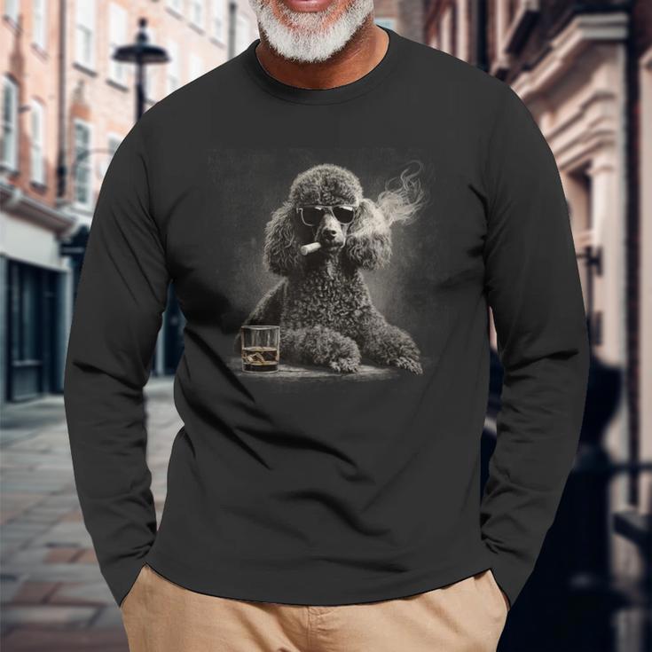 ヴィンテージ スモーキングプードル ファニー 犬 父の日 長袖Tシャツ 高齢者への贈り物