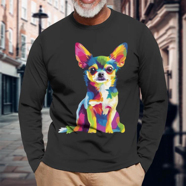 ヴィンテージ レトロ チワワ 犬 かわいい グルービー 犬 長袖tシャツ 長袖Tシャツ 高齢者への贈り物