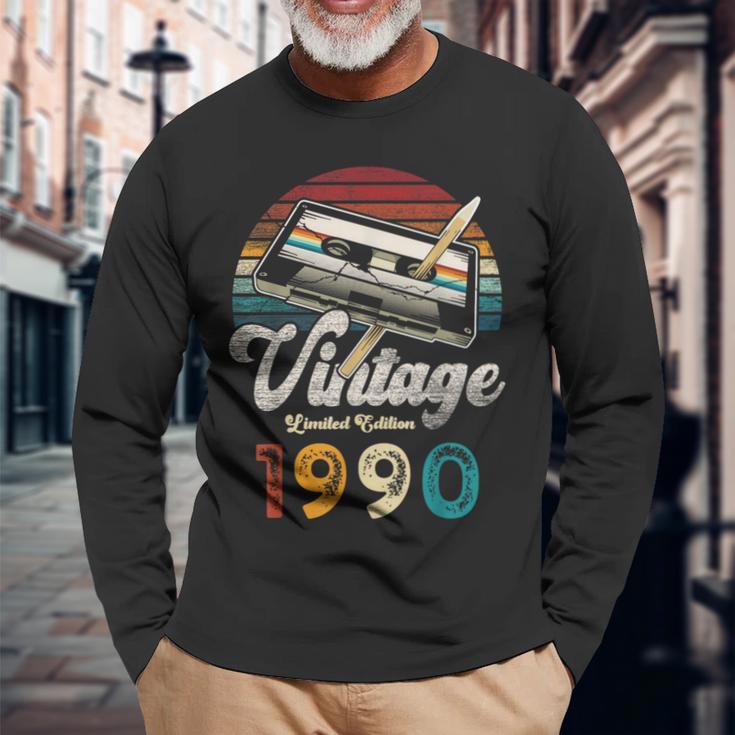 ヴィンテージ1990バースデー36年カセットペンシル 長袖Tシャツ 高齢者への贈り物