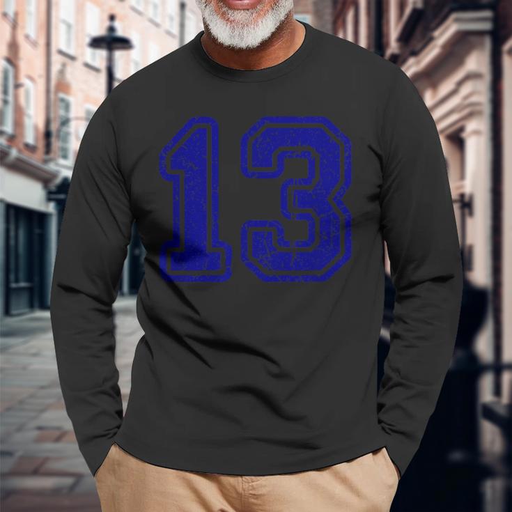 ヴィンテージナンバー 13 スポーツブルー代表チームナンバー 13 長袖Tシャツ 高齢者への贈り物