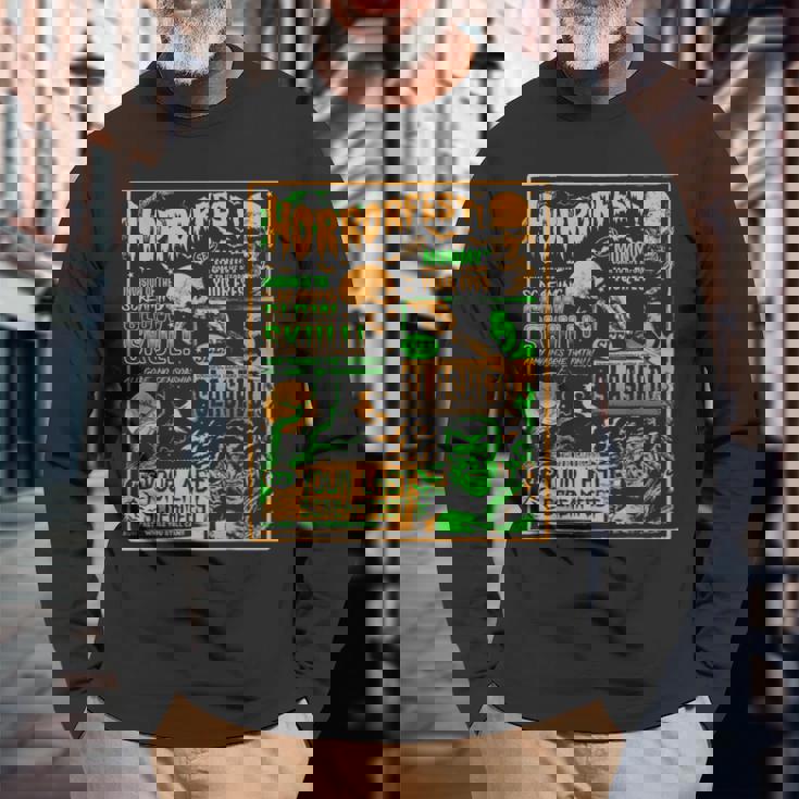 ヴィンテージ・ハロウィーン・クラシック・ホラー映画ポスター ホラーフェスト 長袖Tシャツ 高齢者への贈り物