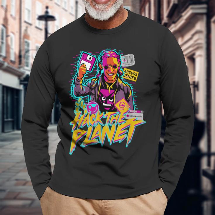 ヴェイパーウェーブ・ハック・ザ・プラネット 長袖Tシャツ 高齢者への贈り物