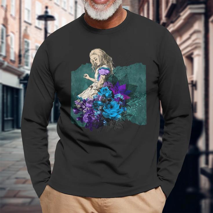 不思議の国のアリス グランジ パープルティール スチームパンク 長袖Tシャツ 高齢者への贈り物
