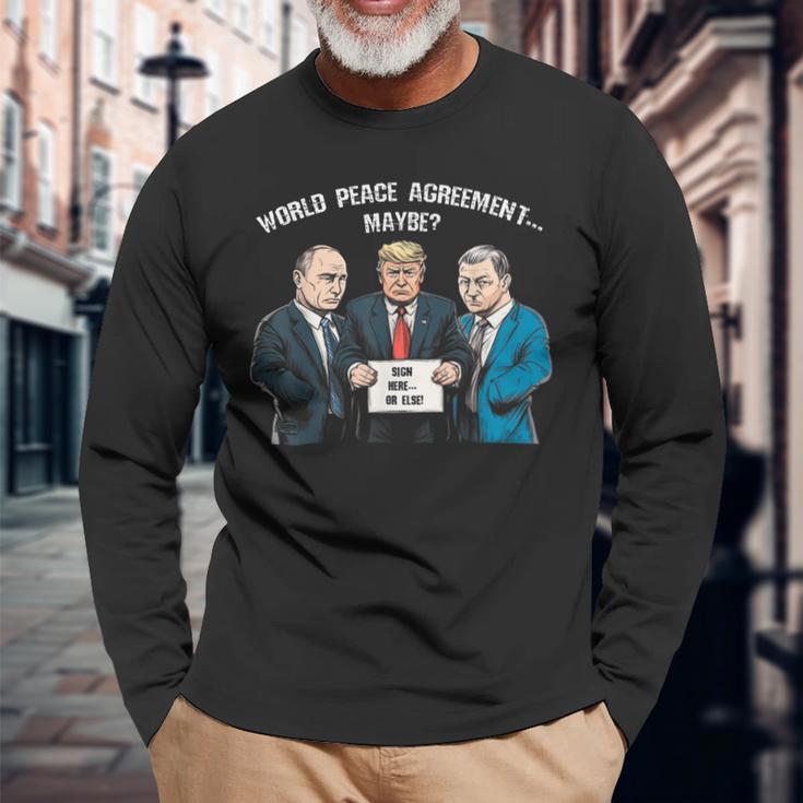 世界平和協定 トランプ プーチン ゼレンスキー ウクライナ ユーモア 長袖Tシャツ 高齢者への贈り物