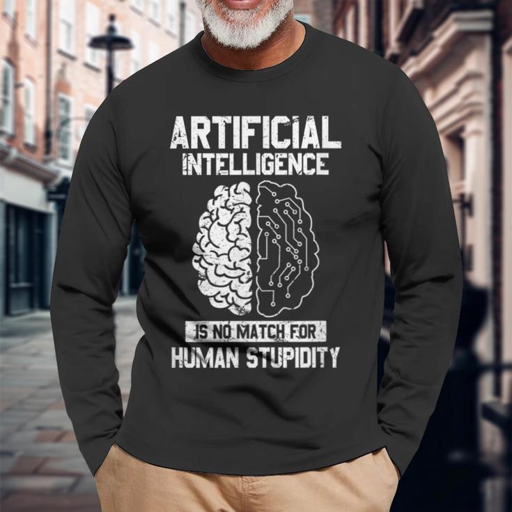 人工知能マッチ 人間の愚かさ Ai Tech ジョーク 長袖Tシャツ 高齢者への贈り物