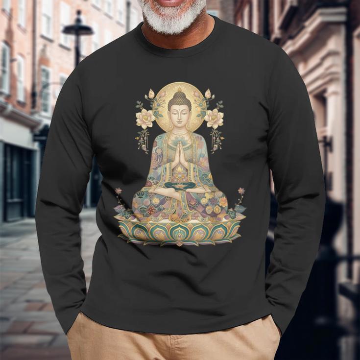 仏像 ヨガ 仏教 禅 瞑想 長袖Tシャツ 高齢者への贈り物