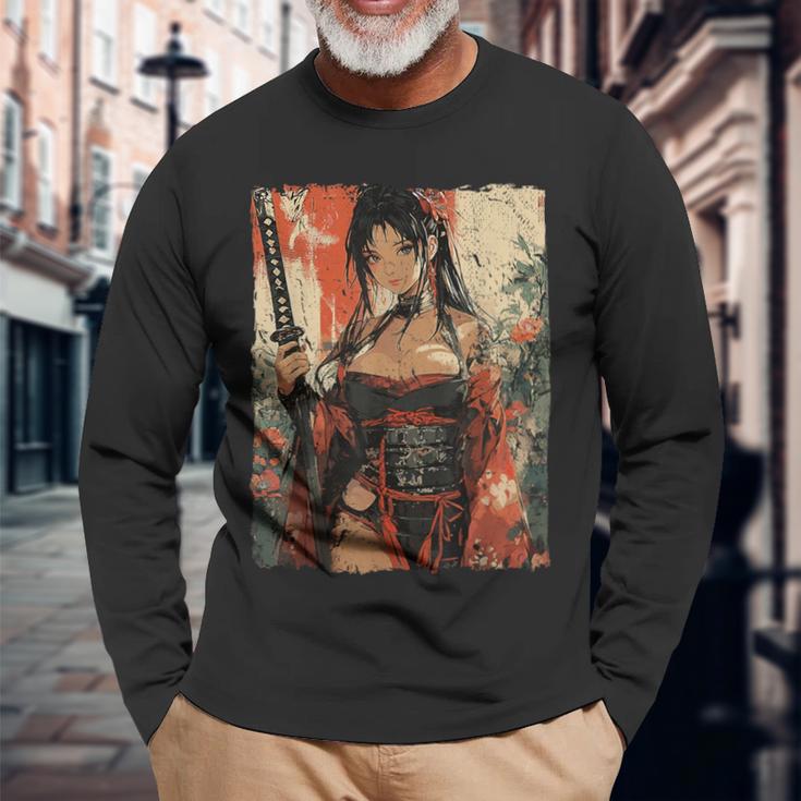侍戦士 ワイフガール 日本の浮世絵 漫画 サムライ 長袖Tシャツ 高齢者への贈り物