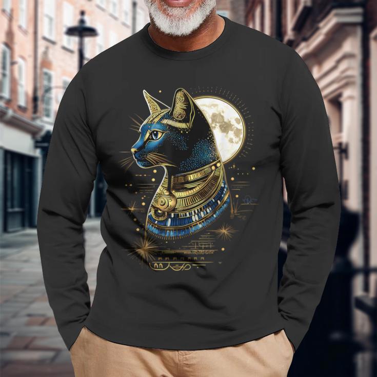 古代エジプト エジプト神 猫 エジプト学 ツタンカーメンバステット 長袖Tシャツ 高齢者への贈り物