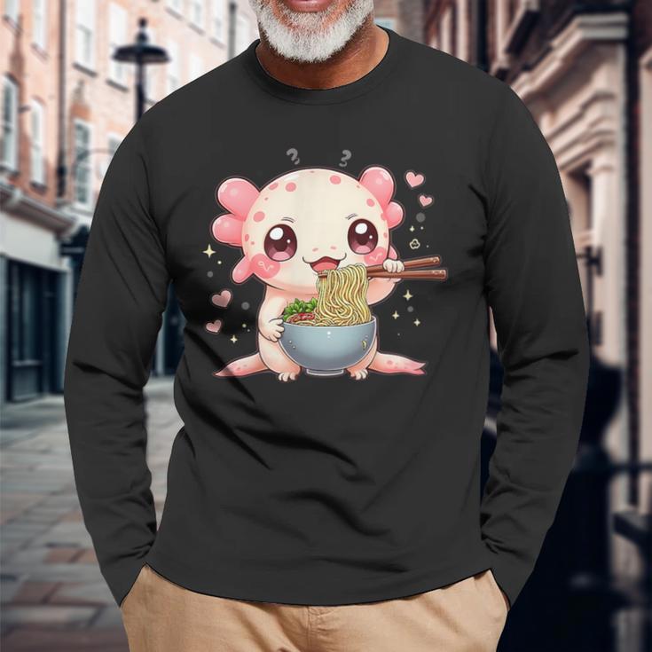 可愛いウーパールーパーラーメン 長袖Tシャツ 高齢者への贈り物