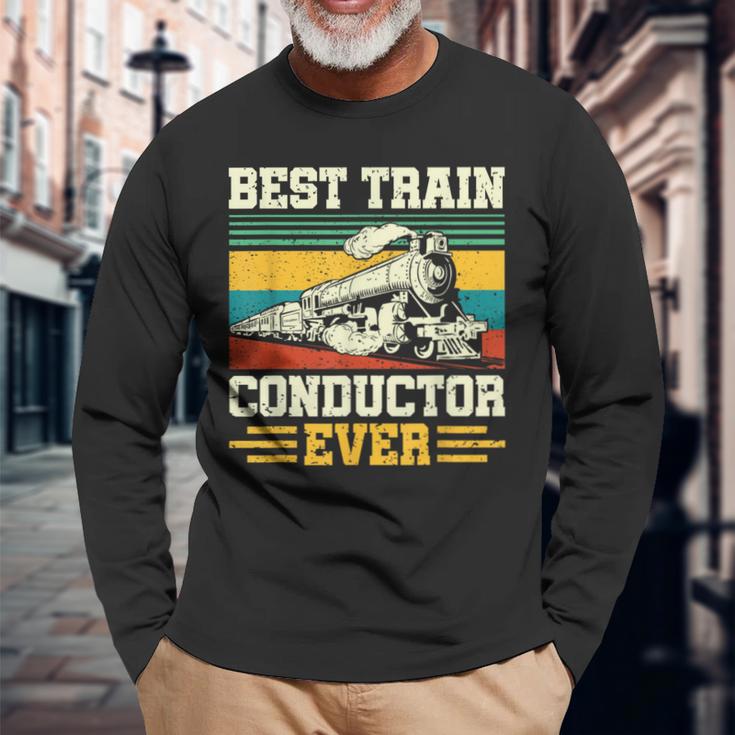 史上最高の電車の車掌 Conductor Railroad 長袖Tシャツ 高齢者への贈り物