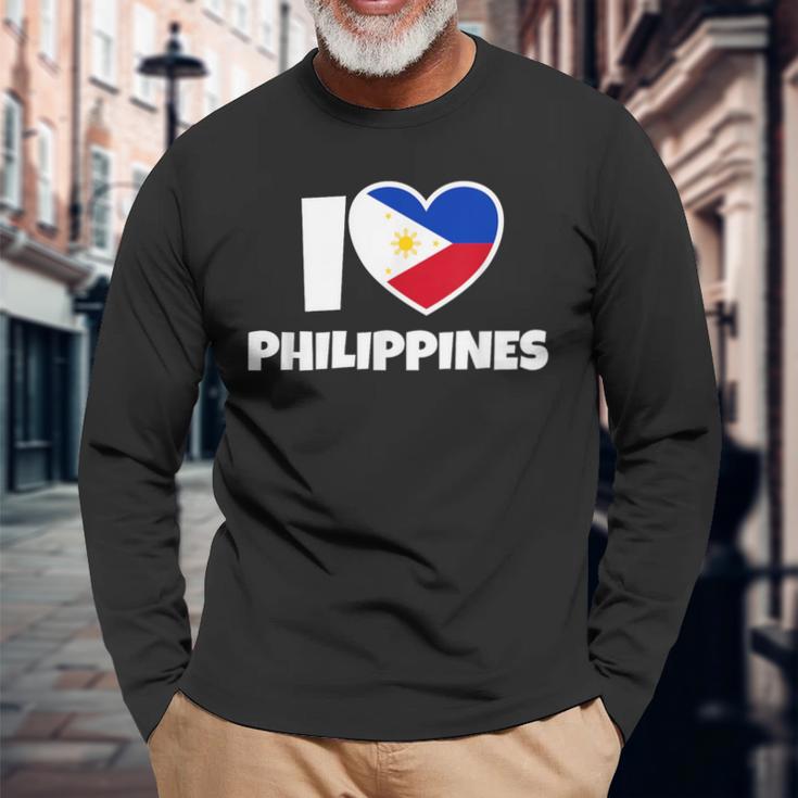 国旗とハートのアイ・ラブ・フィリピン 長袖Tシャツ 高齢者への贈り物