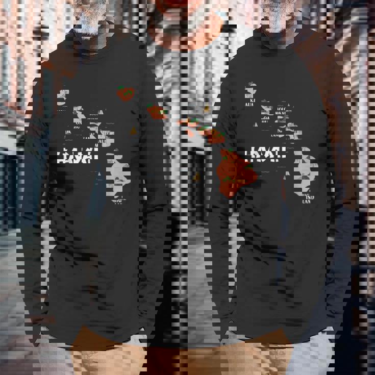 地図 ヴィンテージ お土産 ハワイ諸島 長袖Tシャツ 高齢者への贈り物