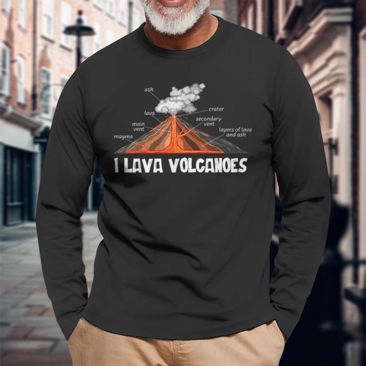 地球 マグマ、溶岩、火山、地学 長袖Tシャツ 高齢者への贈り物