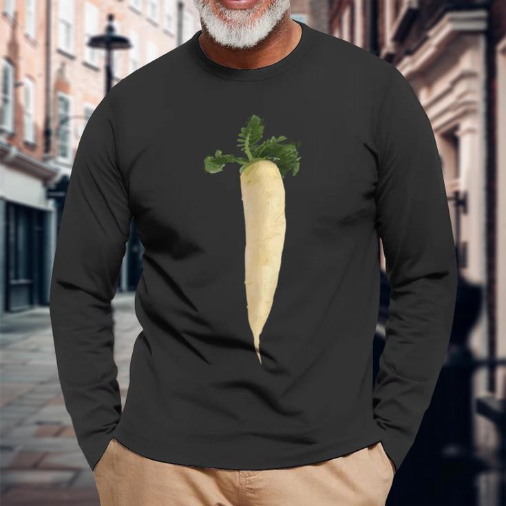 大根 ビーガン ベジタリアン 野菜 ラブ 大根 長袖Tシャツ 高齢者への贈り物