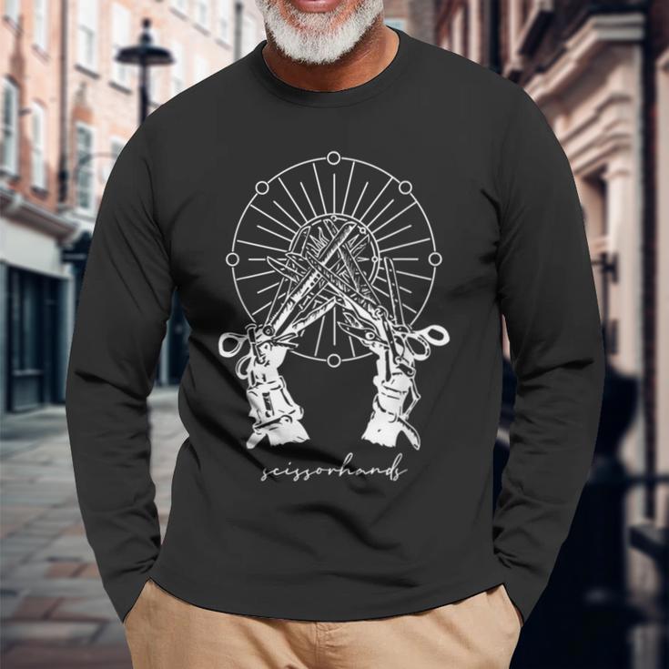 天体シザーハンズ 天文学者 スターゲイザー 占星術師 長袖Tシャツ 高齢者への贈り物