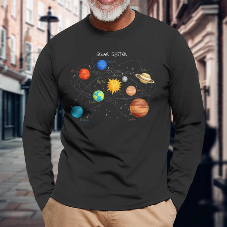 太陽系 太陽と惑星 宇宙 天文学 キッズギフト 長袖Tシャツ 高齢者への贈り物