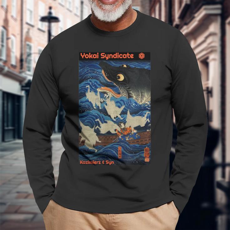 妖怪シンジケート 浮世絵 日本の木版天狗スピリット 長袖Tシャツ 高齢者への贈り物