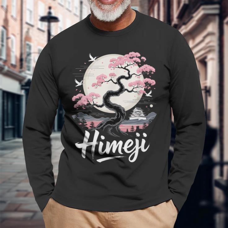 姫路 桜 月 情景 日本の風景 長袖Tシャツ 高齢者への贈り物
