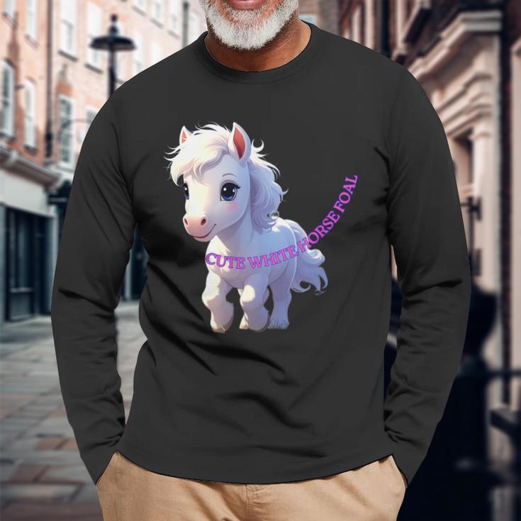 子馬 かわいい 馬 干支 白馬 イラスト 長袖Tシャツ 高齢者への贈り物