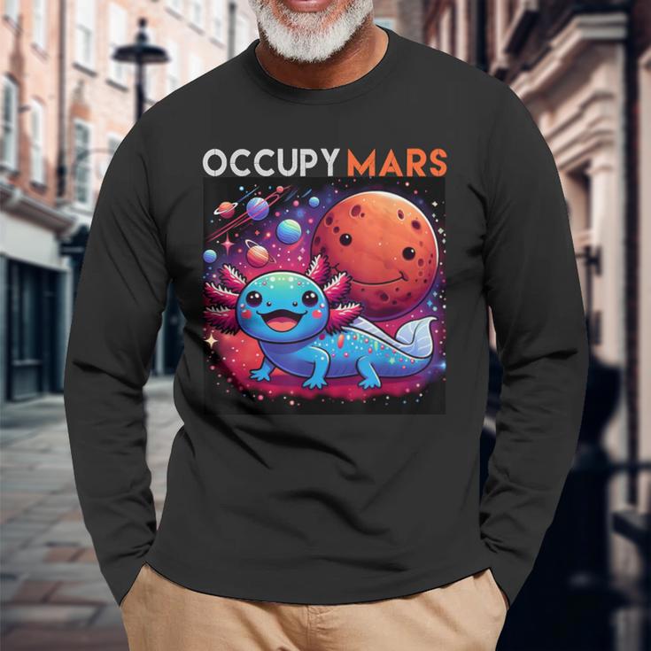 宇宙のかわいいaxolotl 占拠 火星 銀河f カワイイ 長袖Tシャツ 高齢者への贈り物