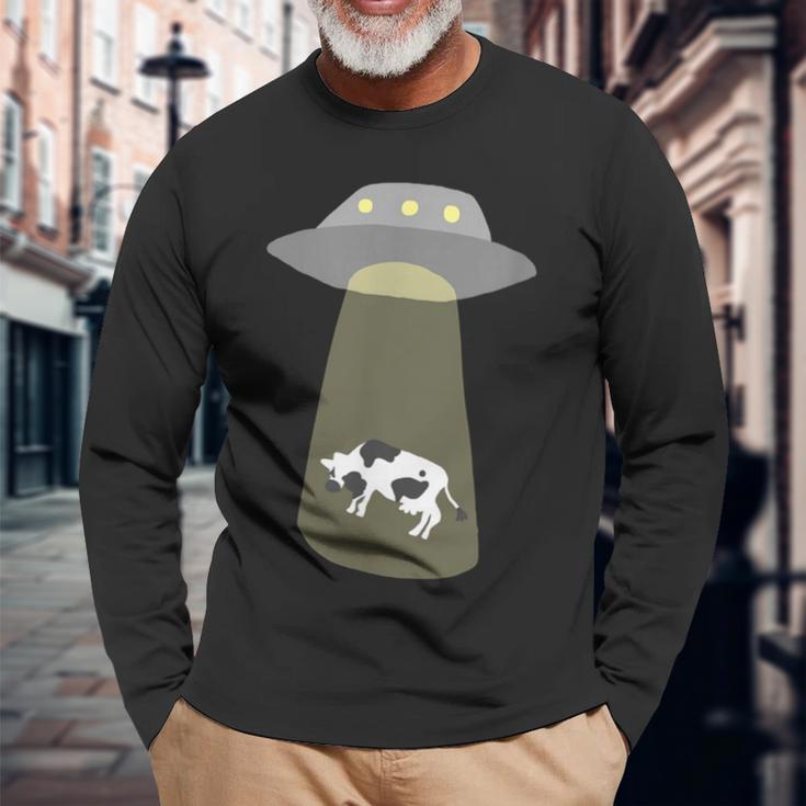 宇宙船 牛 宇宙人 誘拐 長袖Tシャツ 高齢者への贈り物