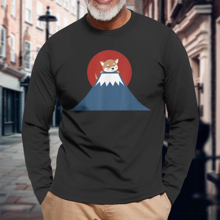 富士山柴犬tシャツ 日本犬ジャパンtシャツ カワイイ 長袖Tシャツ 高齢者への贈り物