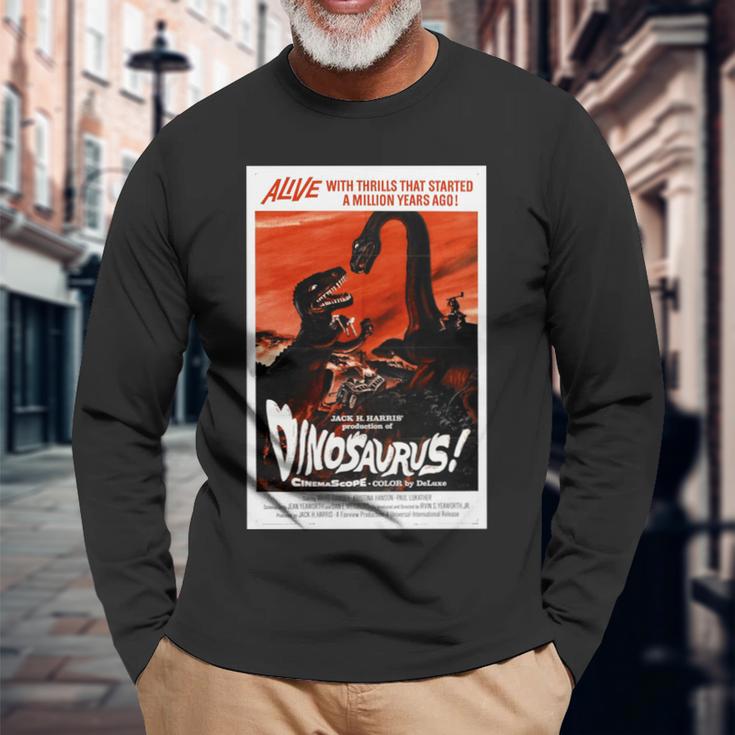 恐竜レトロヴィンテージ映画ポスタープリント 長袖tシャツ 長袖Tシャツ 高齢者への贈り物