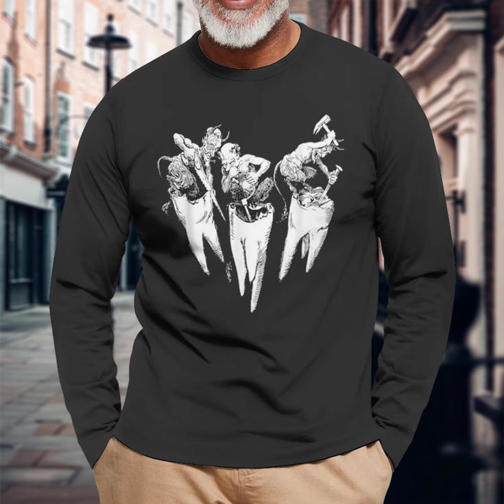 悪魔の歯痛 歯医者 クラシックイラスト 長袖Tシャツ 高齢者への贈り物