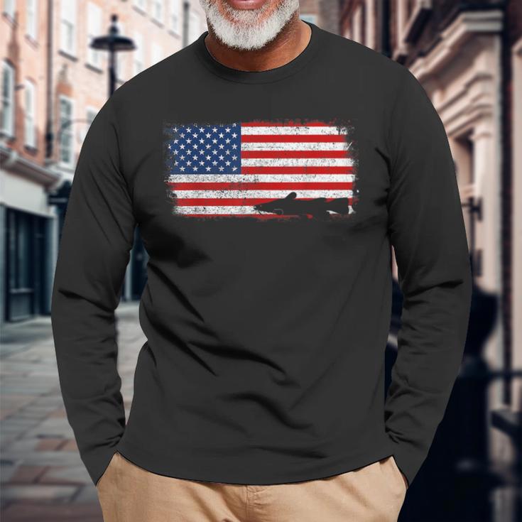愛国的なクリスタルアイ ナマズフィッシュ アメリカ国旗 ビンテージ 長袖Tシャツ 高齢者への贈り物