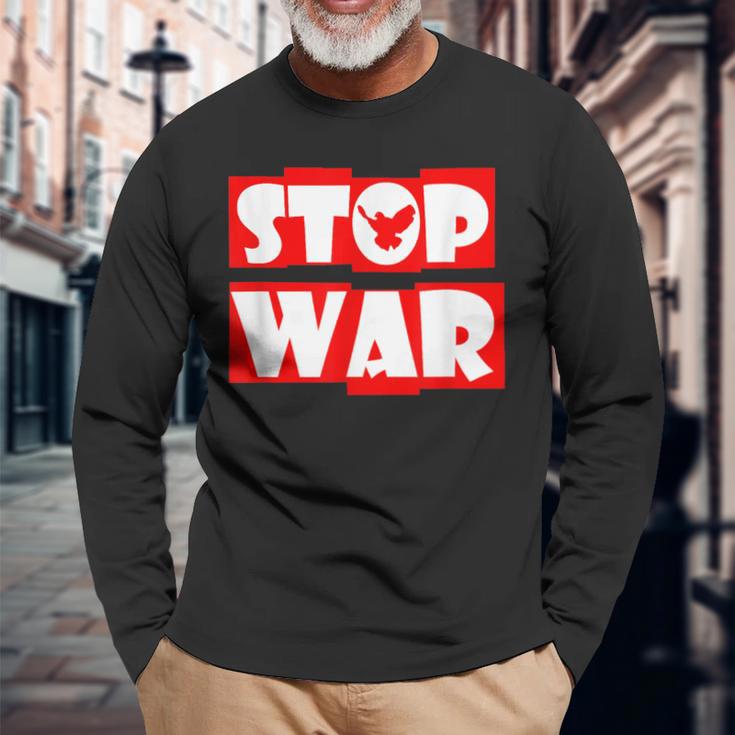 戦争なし 反戦 平和のハト 長袖Tシャツ 高齢者への贈り物