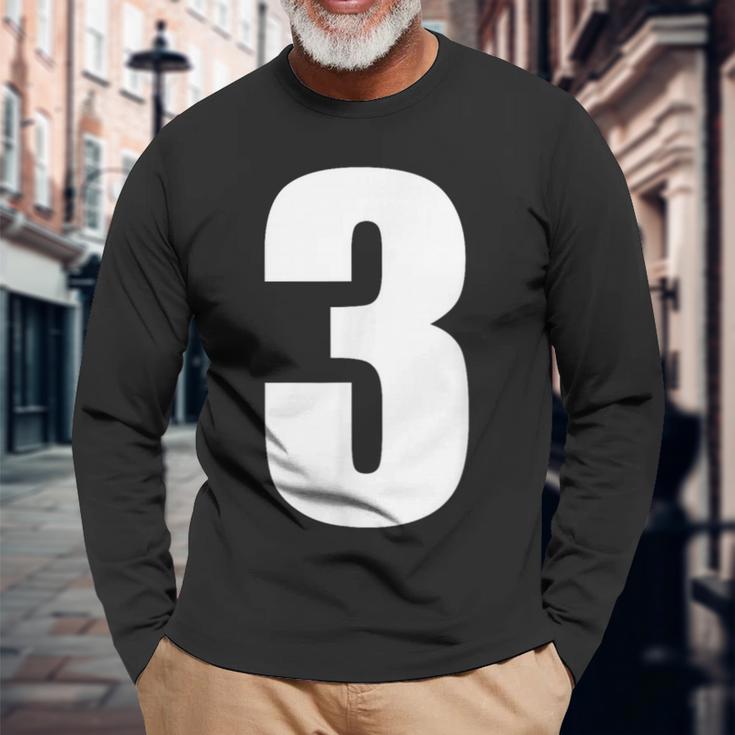 数字 3 数字 無地 白 数字 長袖Tシャツ 高齢者への贈り物