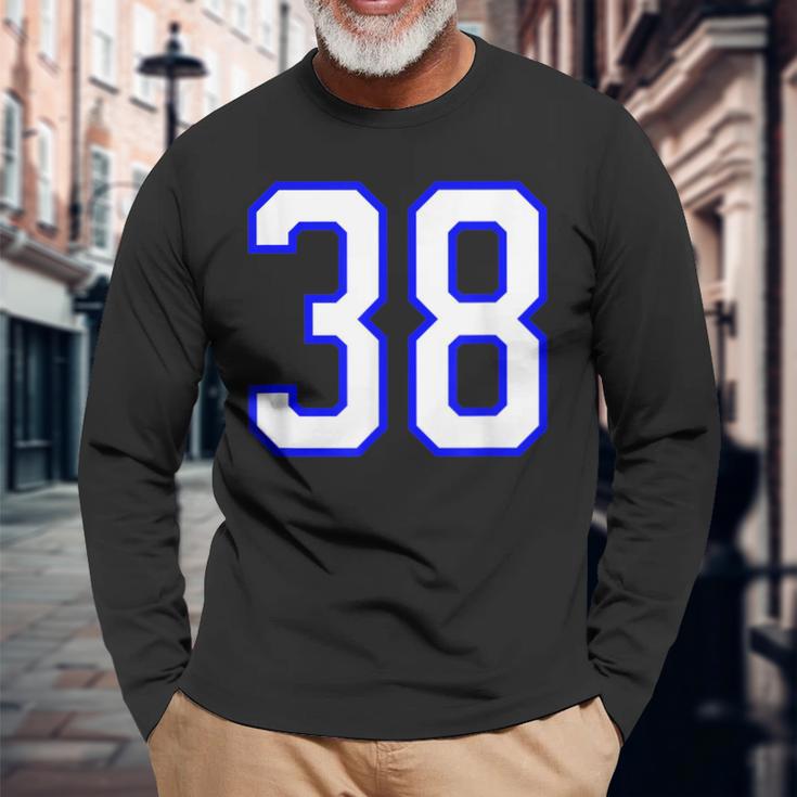 数字 38 Thirty Eight スポーツジャージ ホワイト ブルー 誕生日年齢 長袖Tシャツ 高齢者への贈り物