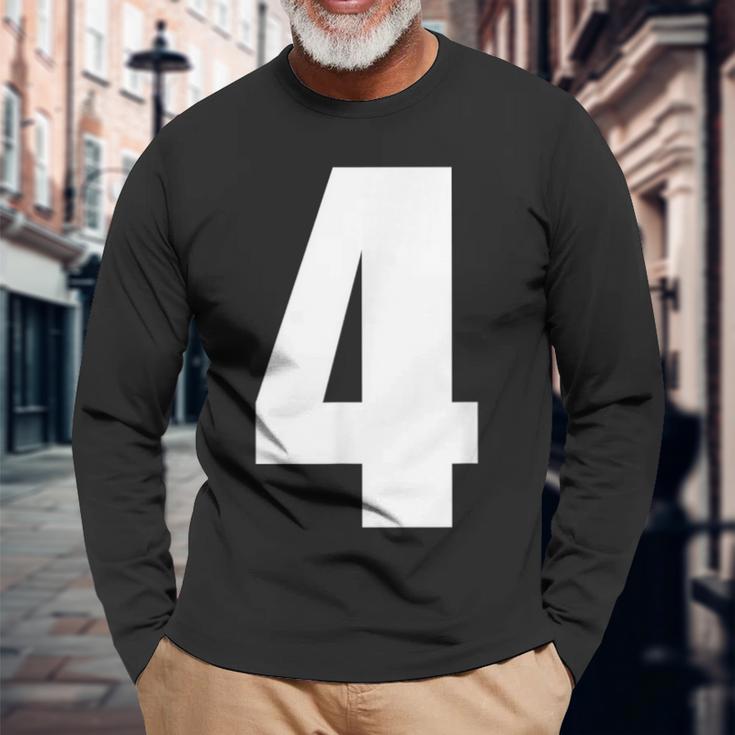 数字 四 数字 4 プレーン 白 数字 長袖Tシャツ 高齢者への贈り物
