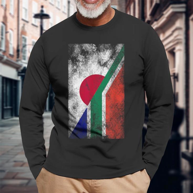 日本と南アフリカの国旗 日本の南アフリカ共和国 長袖Tシャツ 高齢者への贈り物