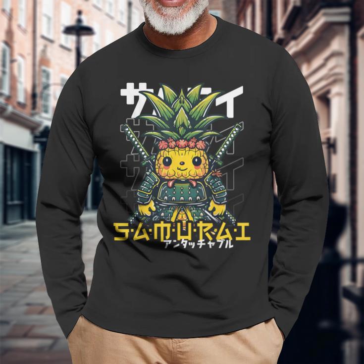 日本の侍 パイナップル戦士 浮世先生サムライ 長袖Tシャツ 高齢者への贈り物