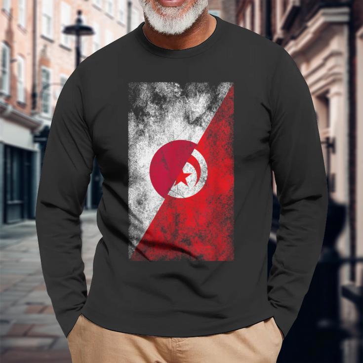 日本チュニジア国旗 日本のチュニジア。 長袖Tシャツ 高齢者への贈り物