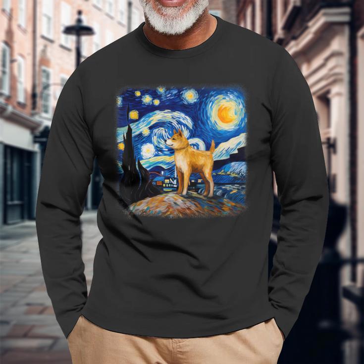 星月夜の犬 ゴッホ 柴犬 長袖Tシャツ 高齢者への贈り物