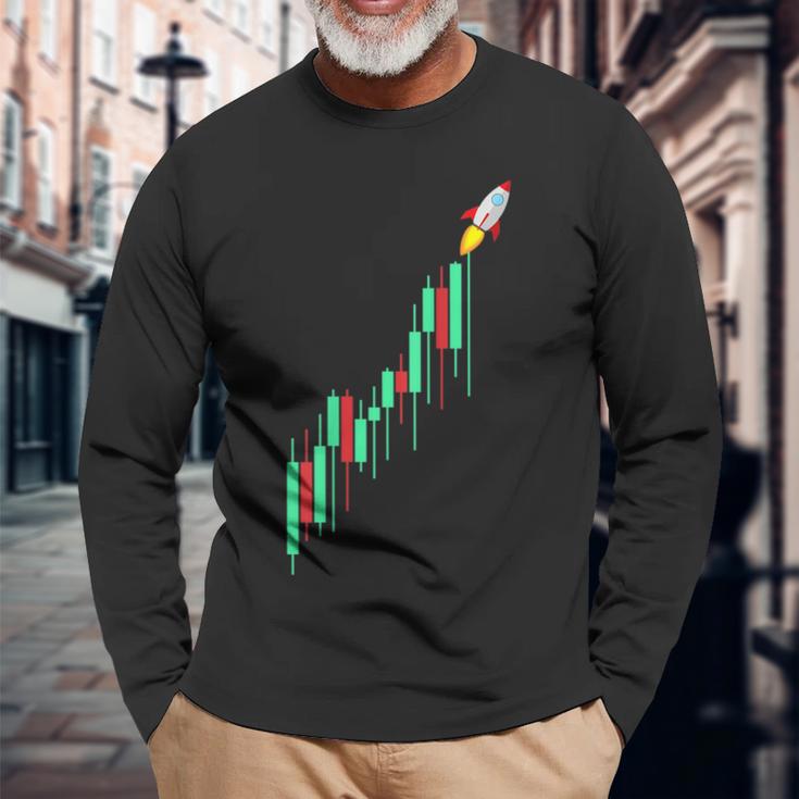 月へムーニング暗号株取引強気トレーダー Btc 長袖Tシャツ 高齢者への贈り物