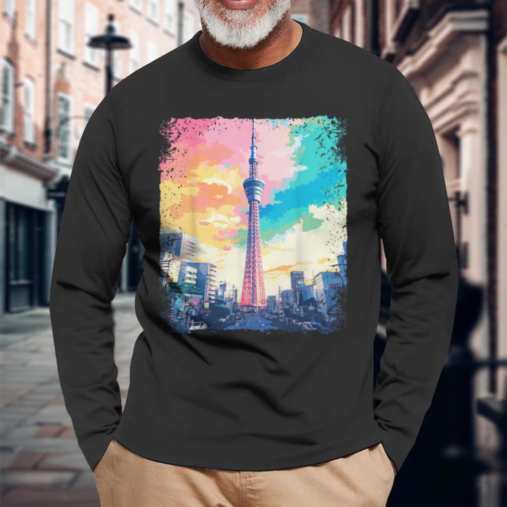 東京スカイツリージャパンaporwave エステ 日本観光 長袖Tシャツ 高齢者への贈り物