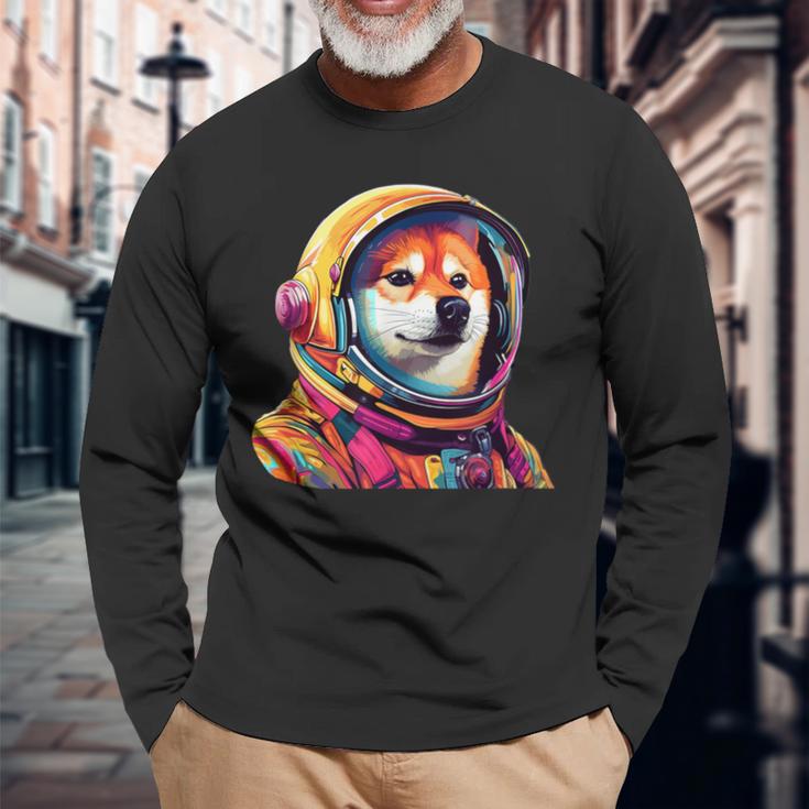 柴犬 面白いtシャツ 犬 宇宙飛行士 かわいい メンズ 子供 おもしろ 服 グッズ ネタ 犬好き 長袖Tシャツ 高齢者への贈り物