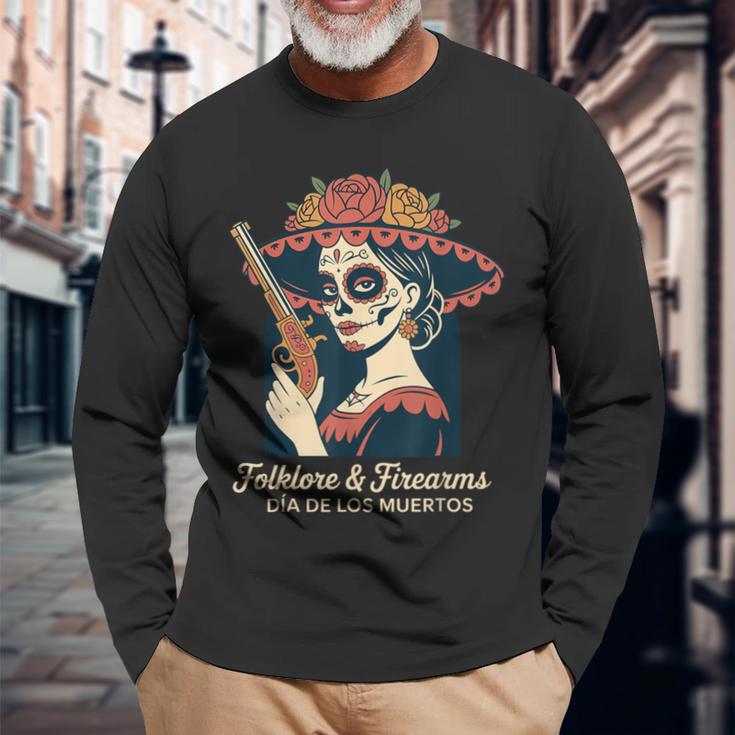 民間伝承・銃器 カラベラ・カトリーナ ディア・デ・ロス・ムエルトス 長袖Tシャツ 高齢者への贈り物