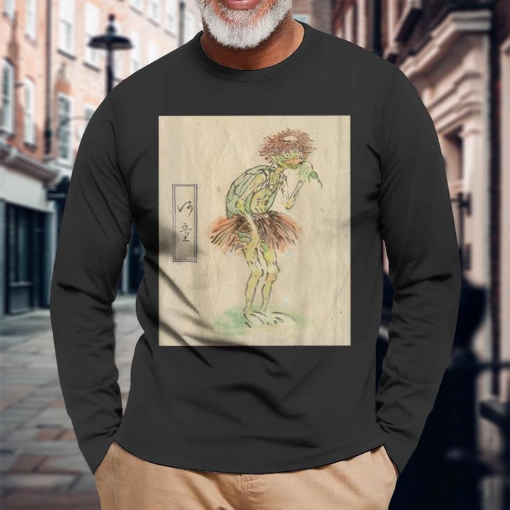 河童【日本の妖怪シリーズ】 長袖Tシャツ 高齢者への贈り物