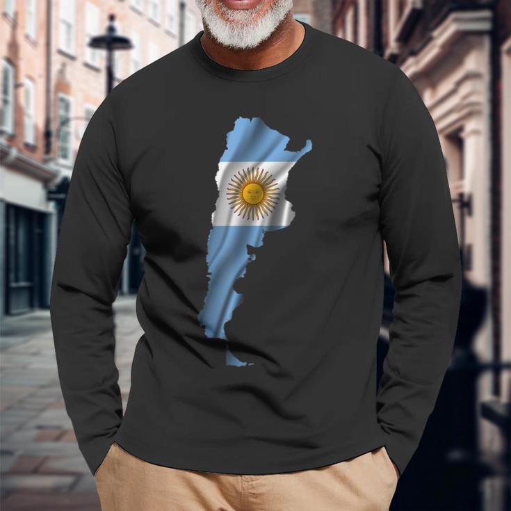 波状 アルゼンチン国旗 アルゼンチン地図 長袖Tシャツ 高齢者への贈り物